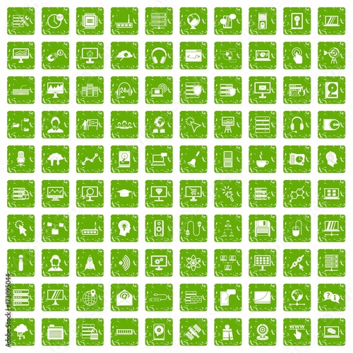 100 on-line seminar icons set grunge green