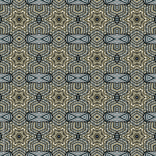 Seamless striped vector pattern. Vintage colored decorative repainting background with tribal and ethnic motifs. Abstract geometric roughly hatched shapes colored with hand drawn brush stokes.