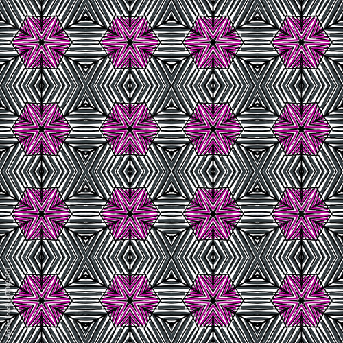 Seamless striped vector pattern. Vintage colored decorative repainting background with tribal and ethnic motifs. Abstract geometric roughly hatched shapes colored with hand drawn brush stokes.