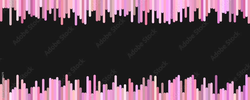 Color banner background template design - horizontal vector graphic from vertical stripes in pink tones on black background