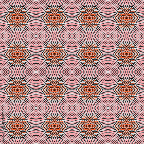 Seamless striped vector pattern. Vintage colored decorative repainting background with tribal and ethnic motifs. Abstract geometric roughly hatched shapes colored with hand drawn brush stokes.