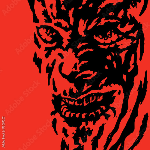 Horror face of the monster. Vector illustration.