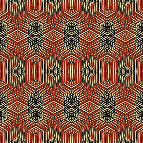 Seamless striped vector pattern. Vintage colored decorative repainting background with tribal and ethnic motifs. Abstract geometric roughly hatched shapes colored with hand drawn brush stokes.
