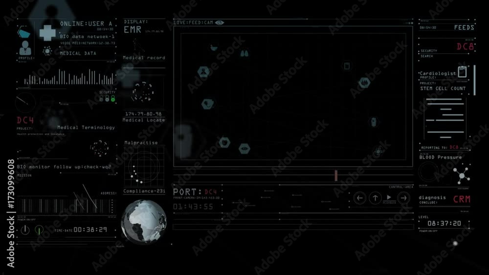 Medical and Technology Interface Computer Data Screen GUI in 4K(UHD ...
