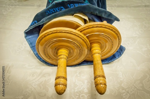 Fotografie, Obraz Classical Torah scrolls in a blue case
