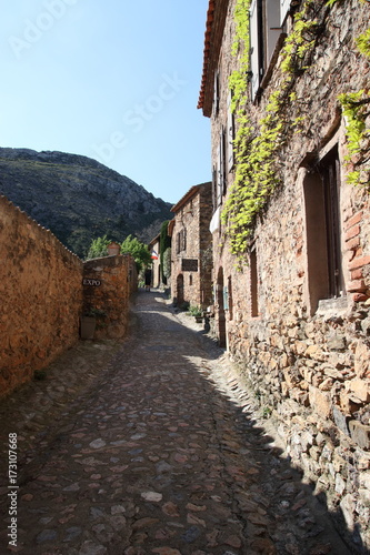 Street in french village of Castelnou in Pyrenees orientales  France
