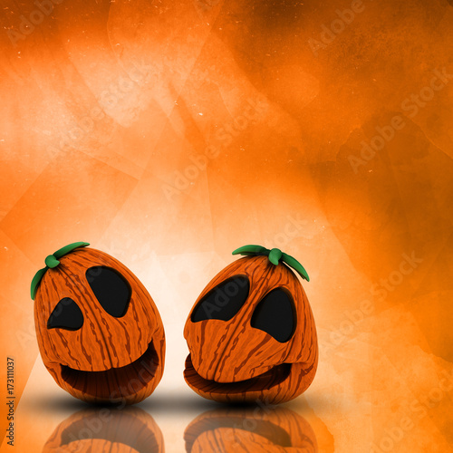 Fototapeta 3D Halloween pumpkins on a grunge watercolour background