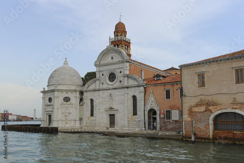 Church San Michele on island behind walls of Venice Cemetery