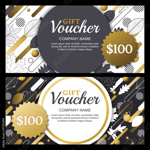 Vector gift or discount voucher template with golden fall leaves and dynamic ...
