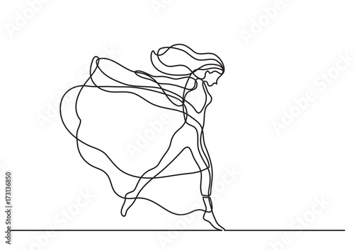 continuous line drawing of woman dancing in long dress