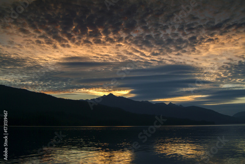 Beautiful Sunset in Southeast Alaska. A gorgeous sunset while traveling through the inside passage and the thousands of islands between Sitka and Wrangell  Alaska. 
