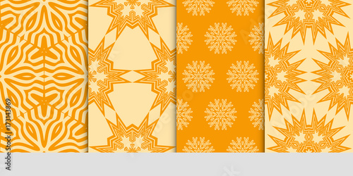 set of 4 orange color fashion geometric seamless pattern. vector illustration. design for wallpaper, fabric, interior
