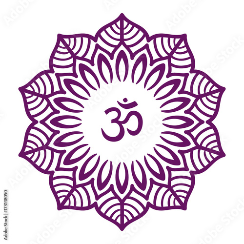 Om symbol with hand drawn mandala. Oriental decorative ornament  can be used for greeting card, wedding invitation, yoga poster, coloring book.