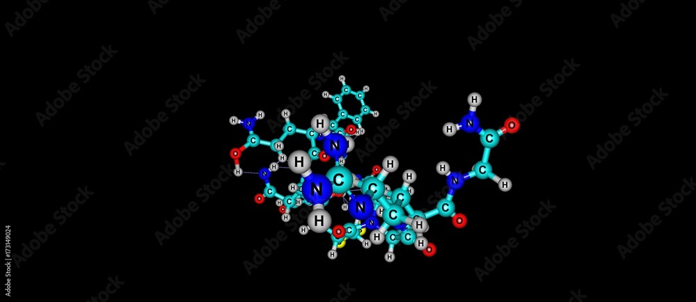 Desmopressin molecular structure isolated on black