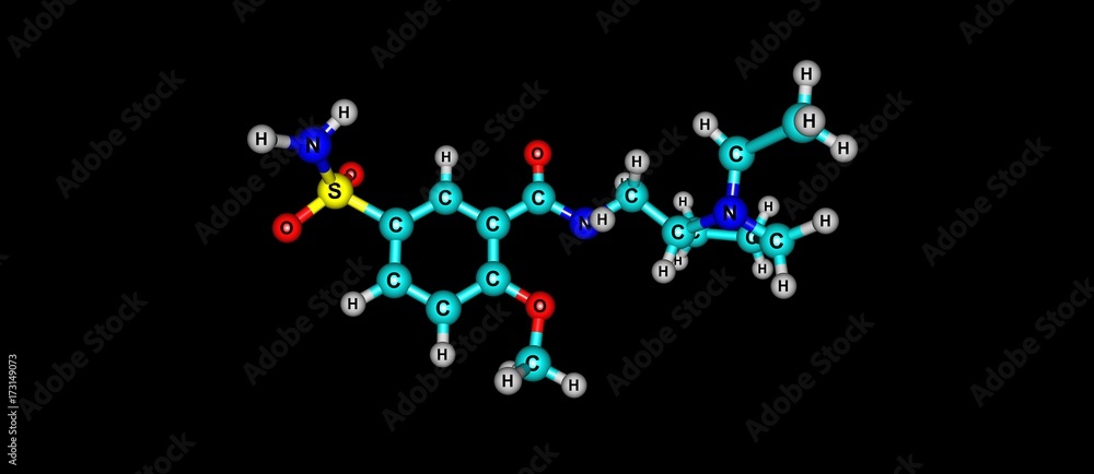 Sulpiride molecular structure isolated on black