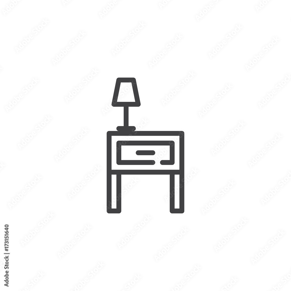 Nightstand and reading lamp line icon, outline vector sign, linear style pictogram isolated on white. Symbol, logo illustration. Editable stroke Nightstand and reading lamp line icon, outline vector sign, linear style pictogram isolated on white. Symbol, logo illustration. Editable stroke
