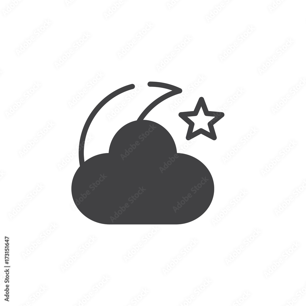 Night with moon stars and cloud icon vector, filled flat sign, solid pictogram isolated on white. Symbol, logo illustration. Night with moon stars and cloud icon vector, filled flat sign, solid pictogram isolated on white. Symbol, logo illustration.