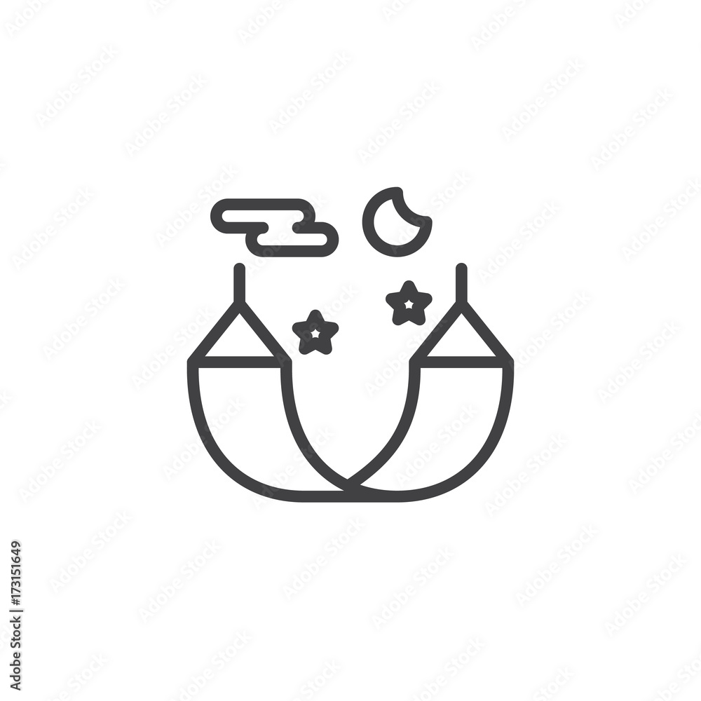 Sleep hammock line icon, outline vector sign, linear style pictogram isolated on white. Symbol, logo illustration. Editable stroke Sleep hammock line icon, outline vector sign, linear style pictogram isolated on white. Symbol, logo illustration. Editable stroke