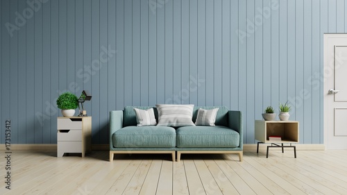 The modern interior of Living room and Soft Sofa on wall blue,3d rendering © Vanit่jan