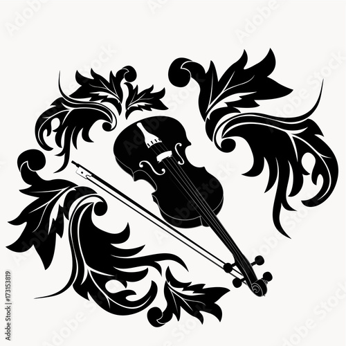 silhouette of violin with ornament