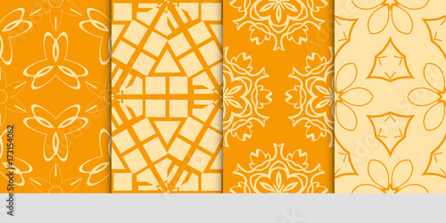 Set Of Geometric Pattern in floral and geometric style. ethnic ornament. vector illustration. orange color