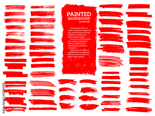 Painted grunge stripes set. Red  labels, background, paint texture. Brush strokes vector. Handmade design elements. photo