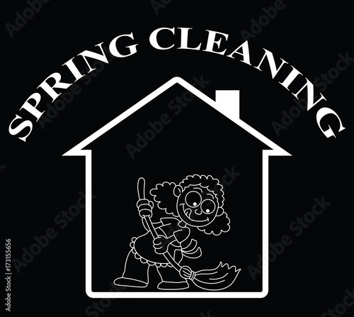 Representation of home spring cleaning isolated on black background