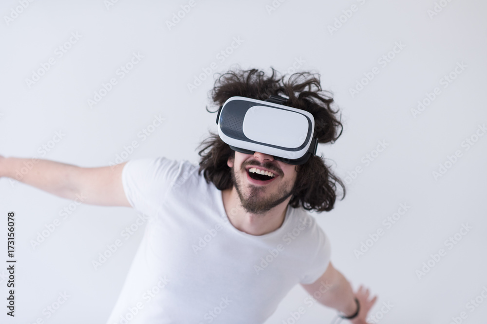 Man using headset of virtual reality