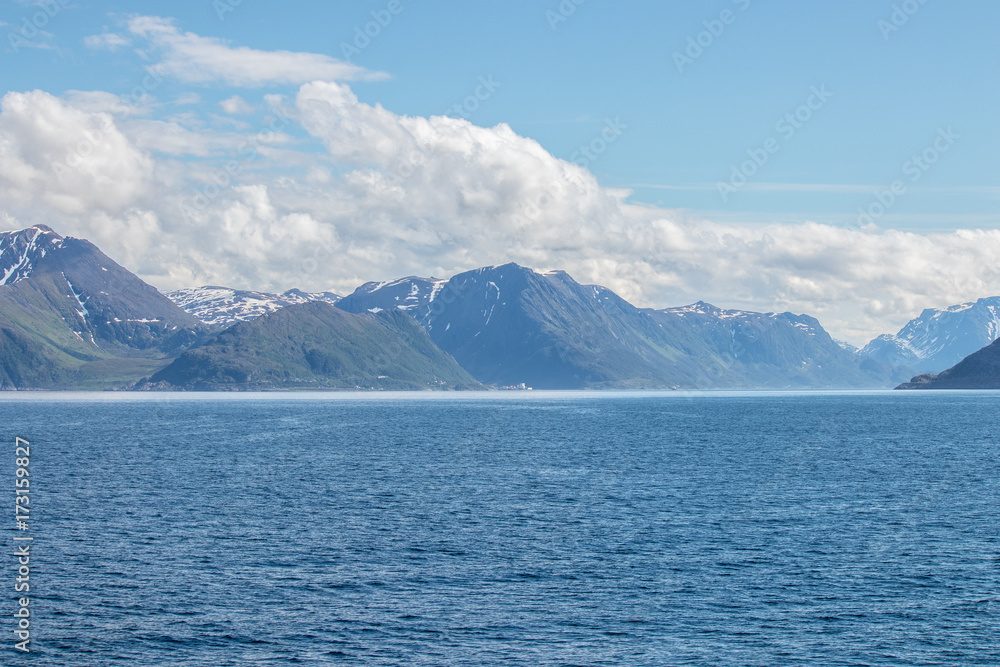 Beautiful coastal landscape outside the village of Oksfjord in Loppa municipality in Finnmark county, Norway. Beautiful coastal landscape outside the village of Oksfjord in Loppa municipality in Finnmark county, Norway.