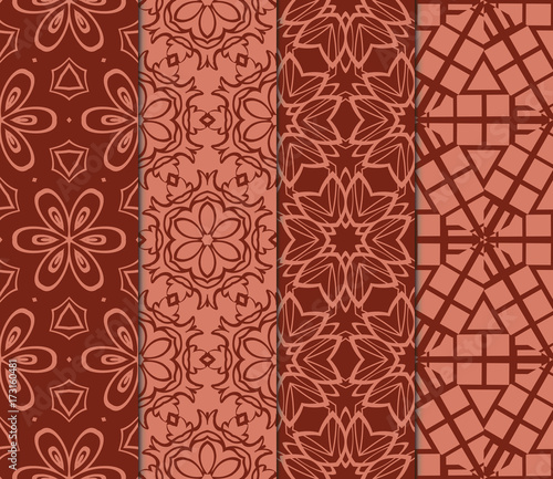 set of floral, geometric ornament. seamless vector pattern. interior decoration, wallpaper, invitation, fashion design. brick color