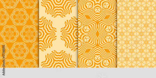 set of 4 decorative seamless ornament for decoration wallpaper, fabric print, background texture. vector illustration. orange color