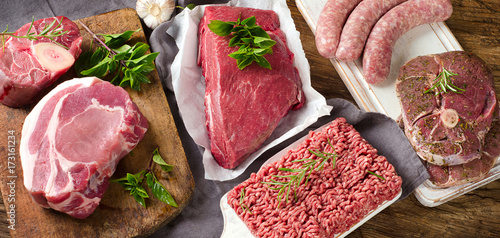 Different types of fresh raw meat
