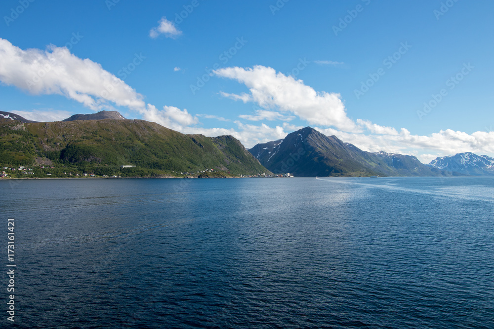 The village of Oksfjord in beautiful environments in Northern Norway. Oksfjord is the administrative centre of the municipality of Loppa in Finnmark county, Norway.