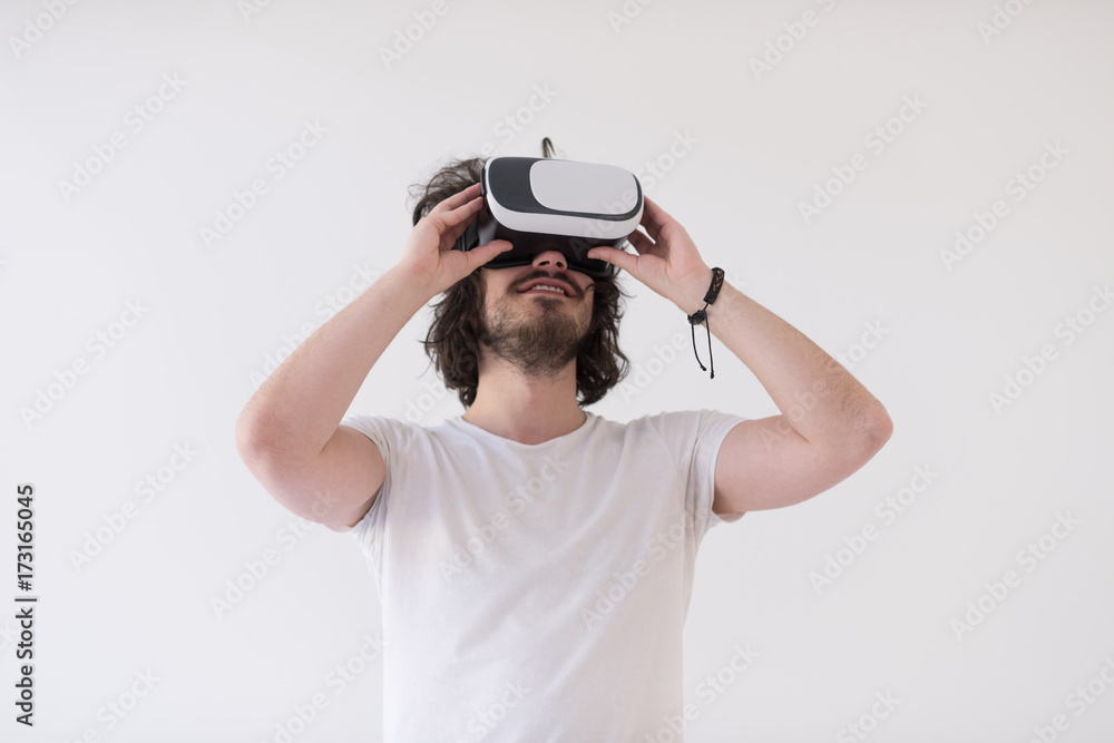 Man using headset of virtual reality Man using headset of virtual reality