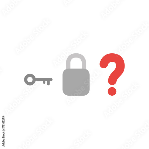 Flat design style vector concept of key with padlock without keyhole and question mark