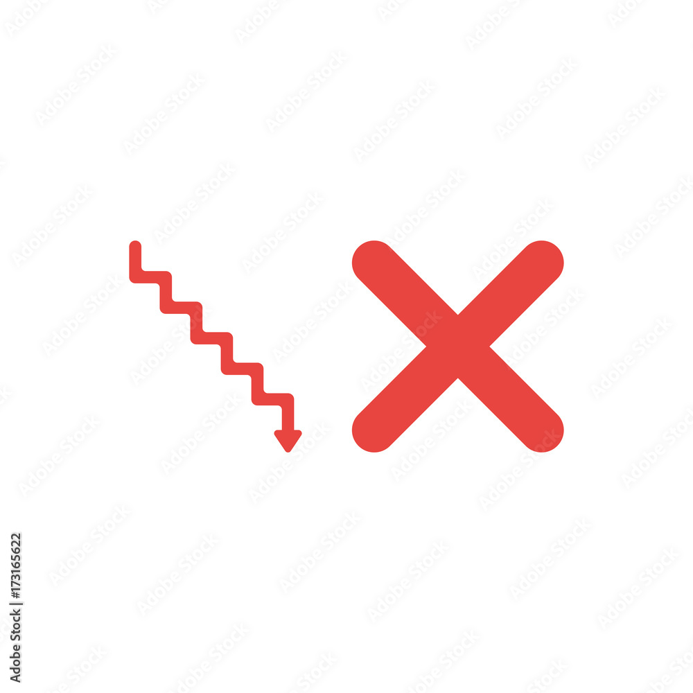 Obraz premium Flat design style vector concept of red stairs with arrow down and x mark on white