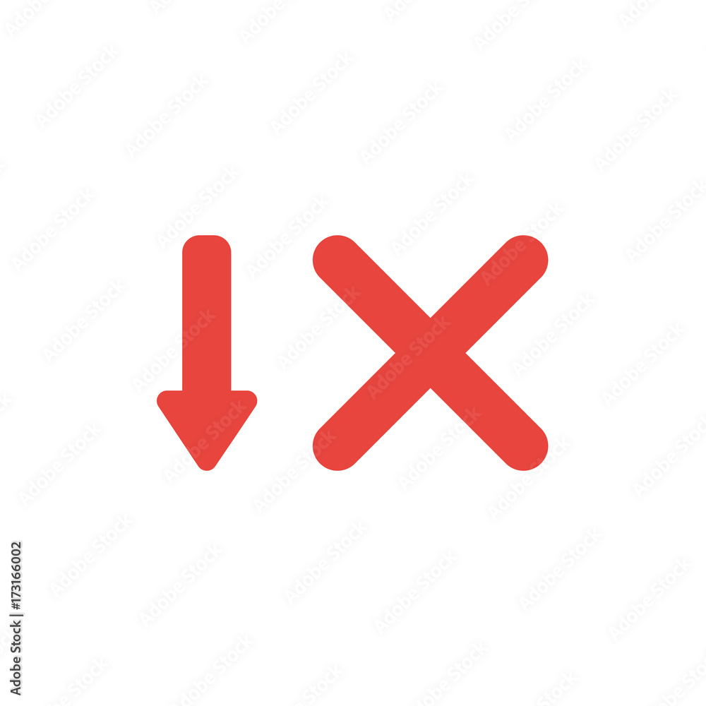 Flat design style vector concept of arrow down and x mark Flat design style vector concept of arrow down and x mark