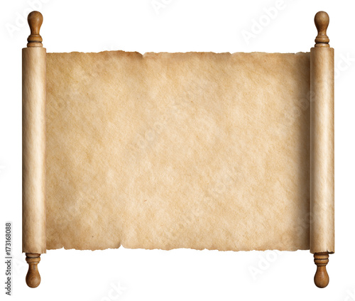 Old paper scroll or ancient parchment isolated on white 3d illustration