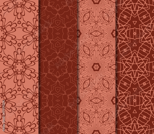 set of decorative geometric floral pattern. seamless vector illustration. for wallpaper, invitation, fabric textile. brick color