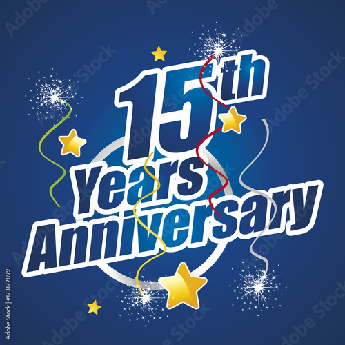 15th Years Anniversary celebrating spark firework blue logo
