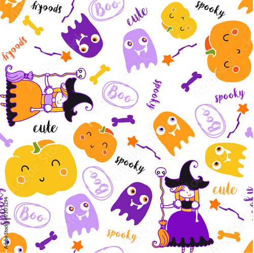 cute halloween doodles seamless pattern