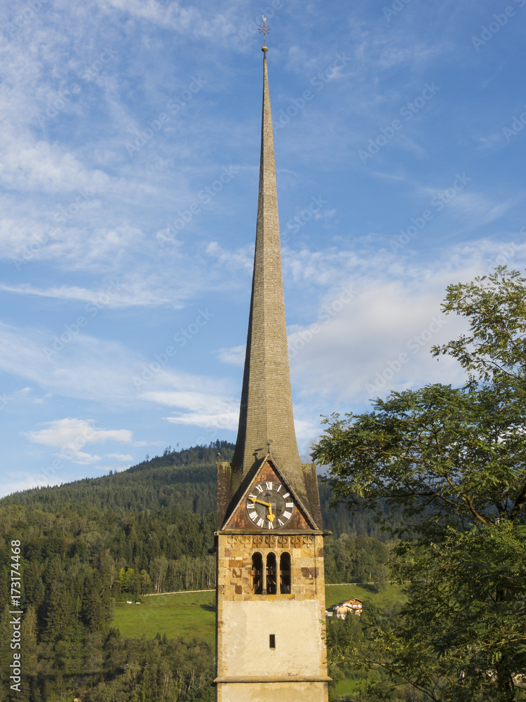 Bischofshofen, Pongau, Salzburger Land, Austria, typical Austrian bell tower Bischofshofen, Pongau, Salzburger Land, Austria, typical Austrian bell tower