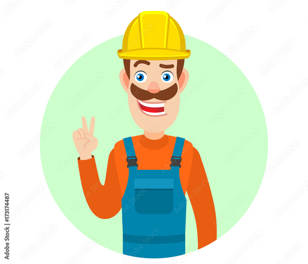 Victory! Builder showing victory sign Victory! Builder showing victory sign