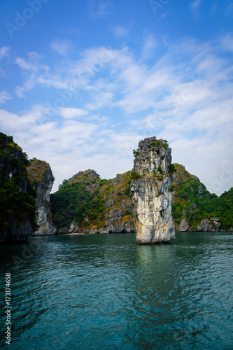 Halong bay dramatic landscape with karst islands. Ha Long Bay is UNESCO World Heritage Site and popular tourist destination