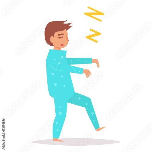 Man walks in a dream. Hands put forward