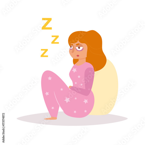Sleepless woman. Vector. Cartoon