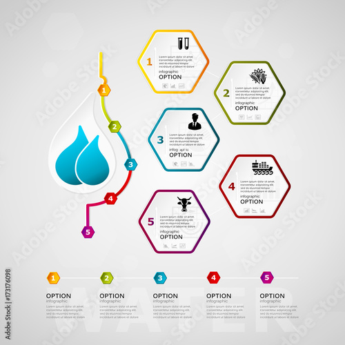 Water timeline infographics design with five steps or options 