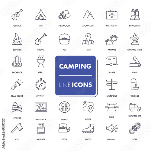 Line icons set. Camping 