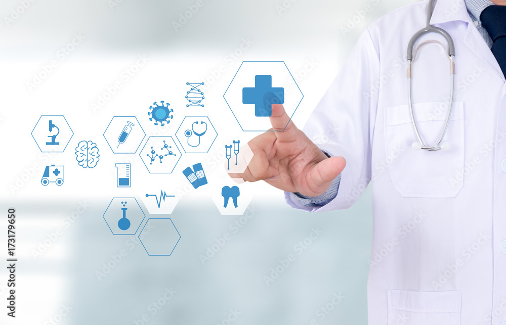 Medicine health care professional doctor hand working with modern computer interface technology Medicine health care professional doctor hand working with modern computer interface technology
