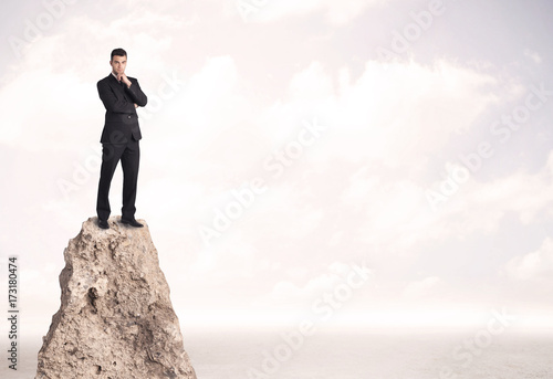 Happy businessman standing on cliff